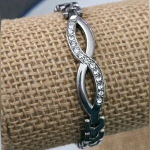 Vintage Rhinestone Infinity Link Bracelet Silver